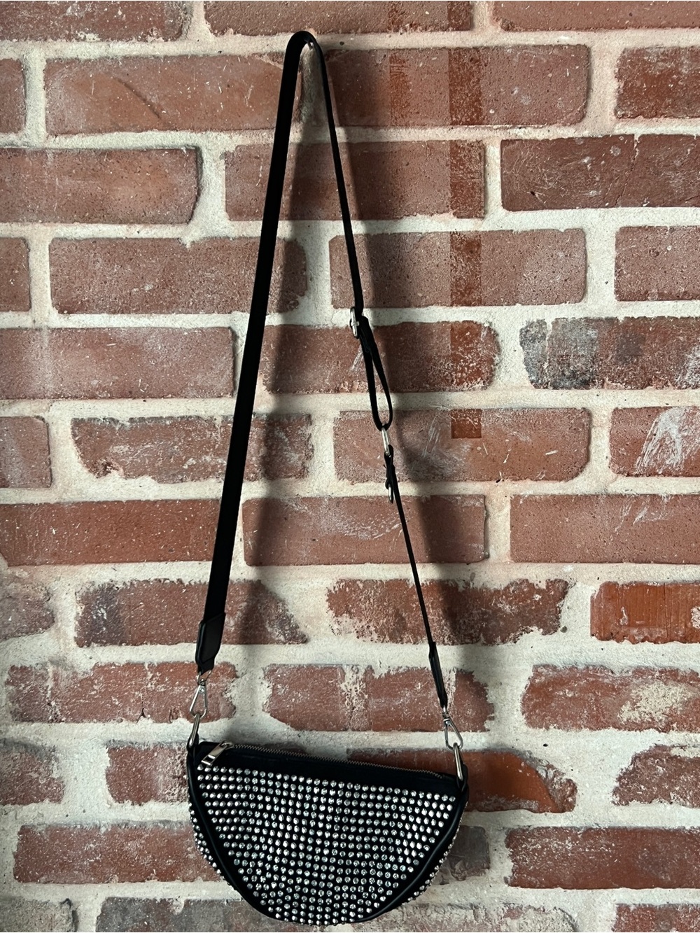 Black Studded Half Moon Crossbody Bag